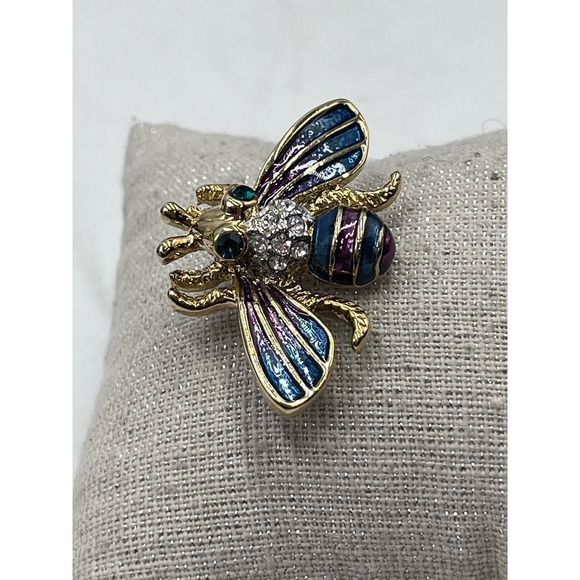 Bumble Bee Multicolor Blue Purple‎ Enamel Gold Tone Brooch - Picture 4 of 13
